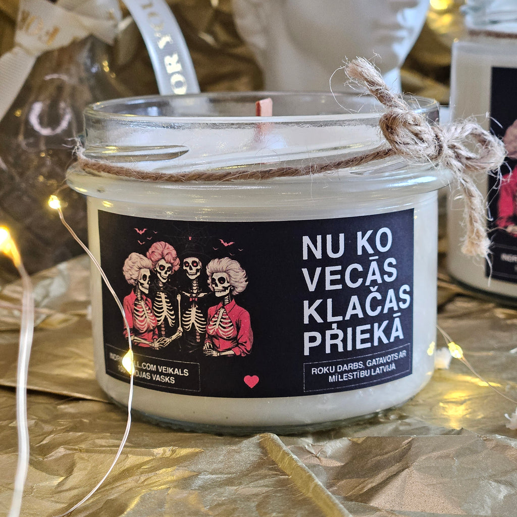 Nu ko, vecās, klačas priekā | Sojas svece ar koka dakti