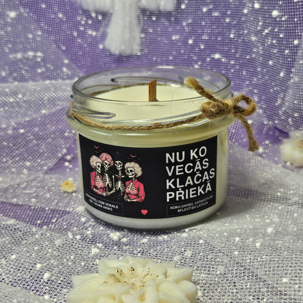 Nu ko, vecās, klačas priekā | Sojas svece ar koka dakti