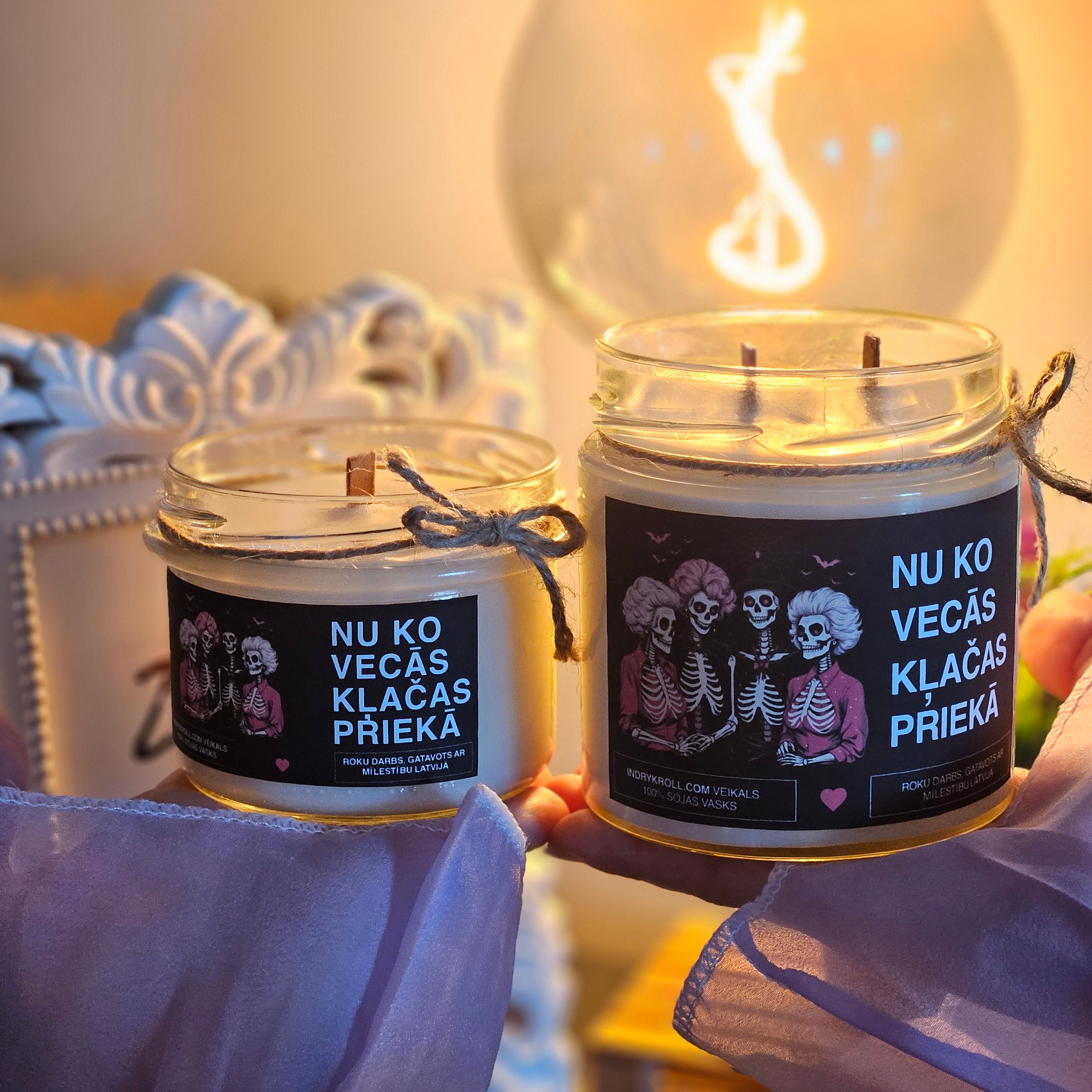 Nu ko, vecās, klačas priekā | Sojas svece ar koka dakti