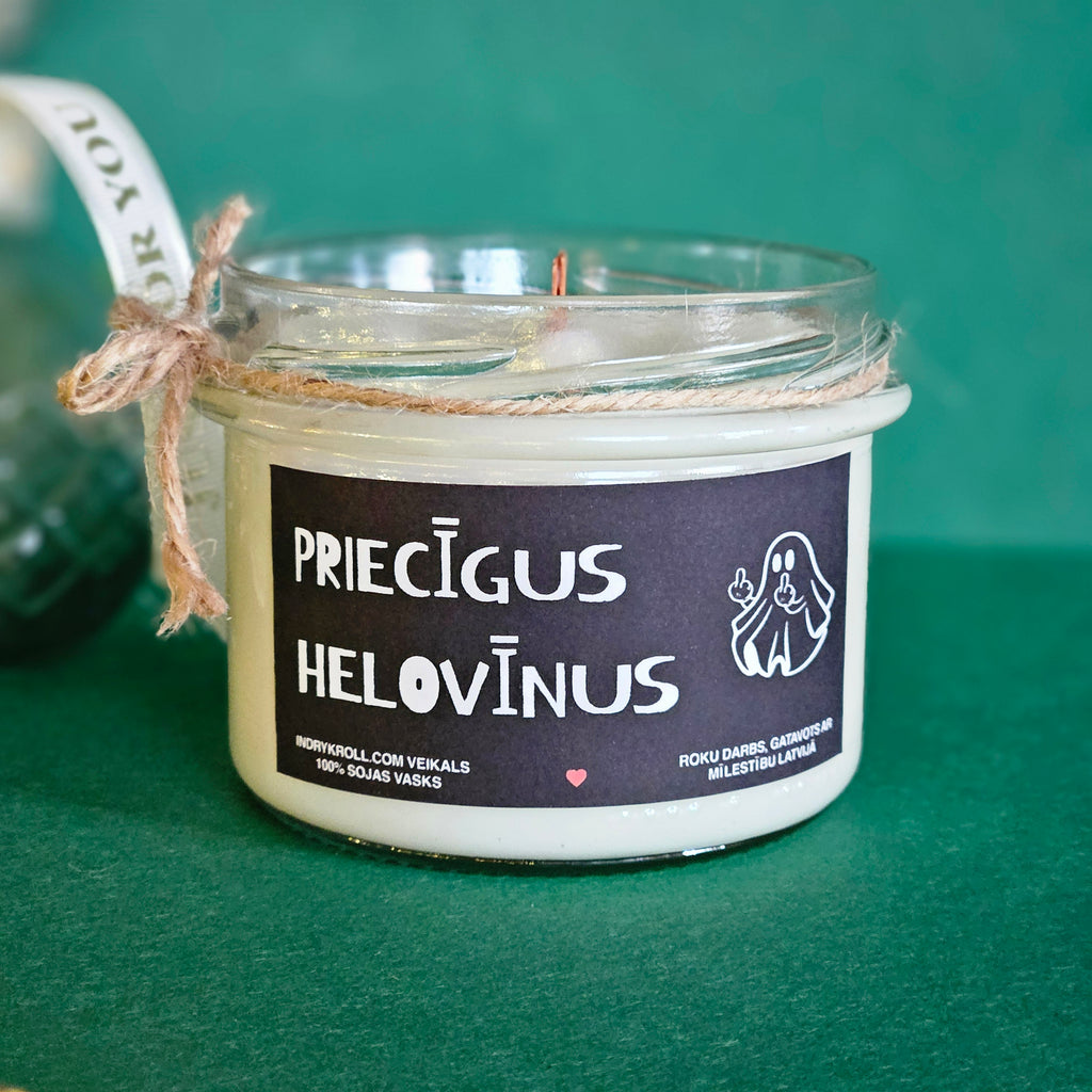 Priecīgus Helovīnus | Sojas svece ar koka dakti - Eko produkts