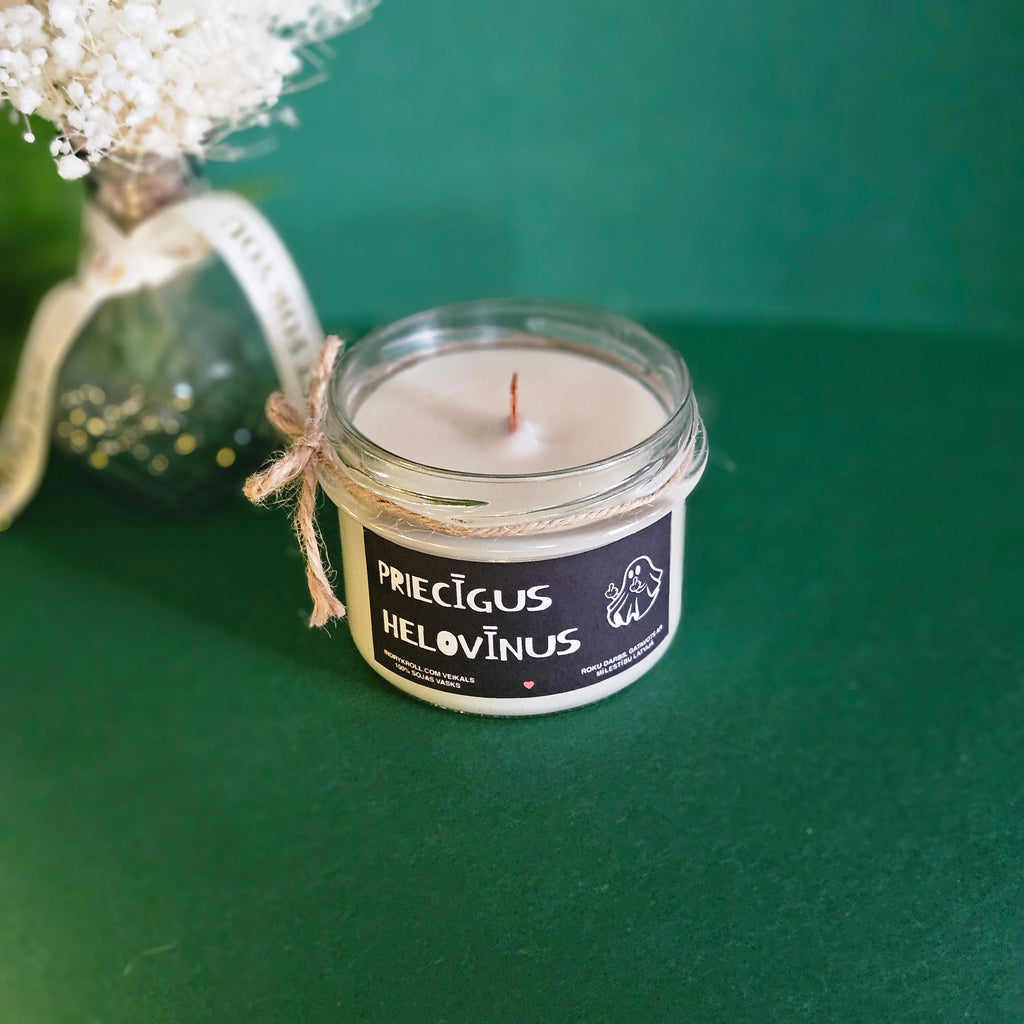 Priecīgus Helovīnus | Sojas svece ar koka dakti - Eko produkts