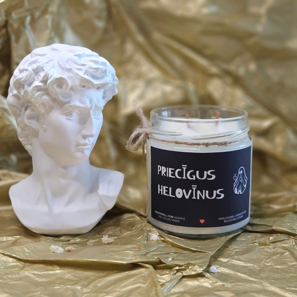 Priecīgus Helovīnus | Sojas svece ar koka dakti - Eko produkts