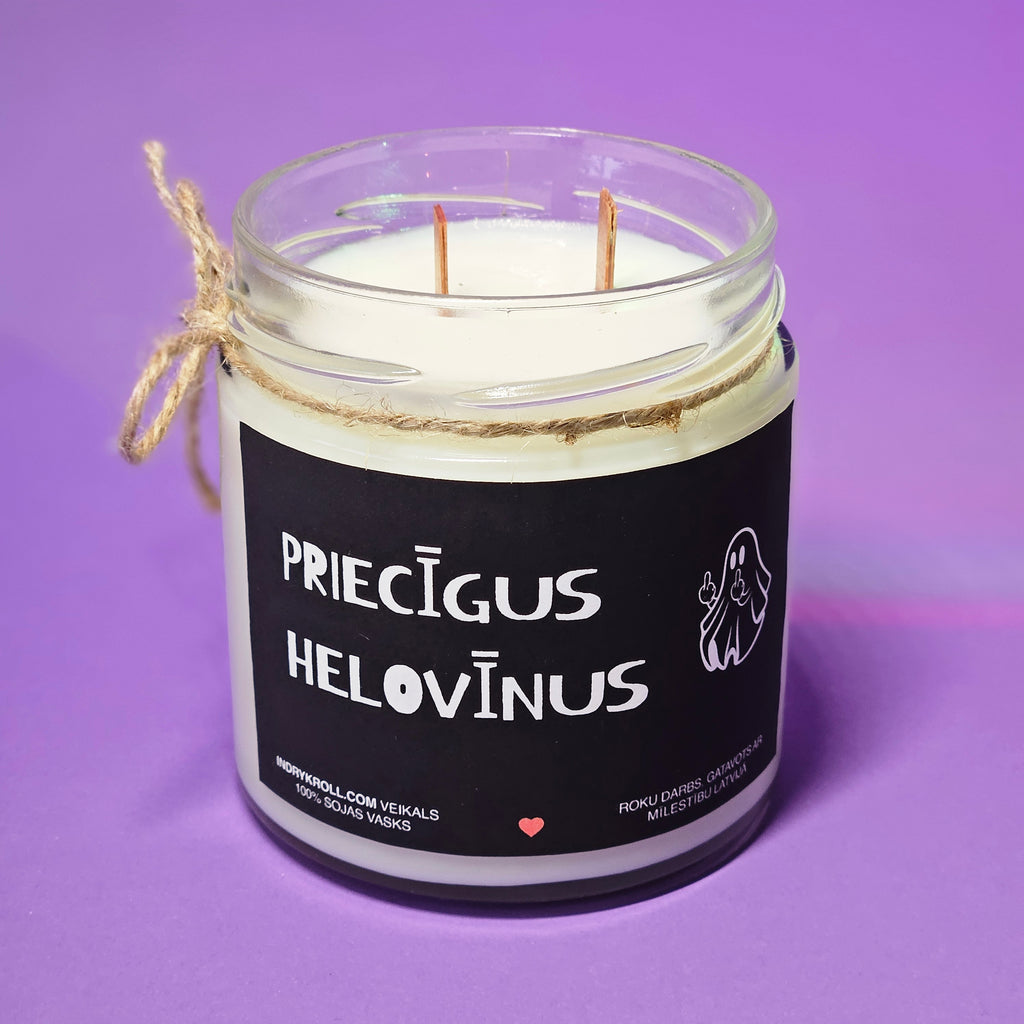 Priecīgus Helovīnus | Sojas svece ar koka dakti - Eko produkts