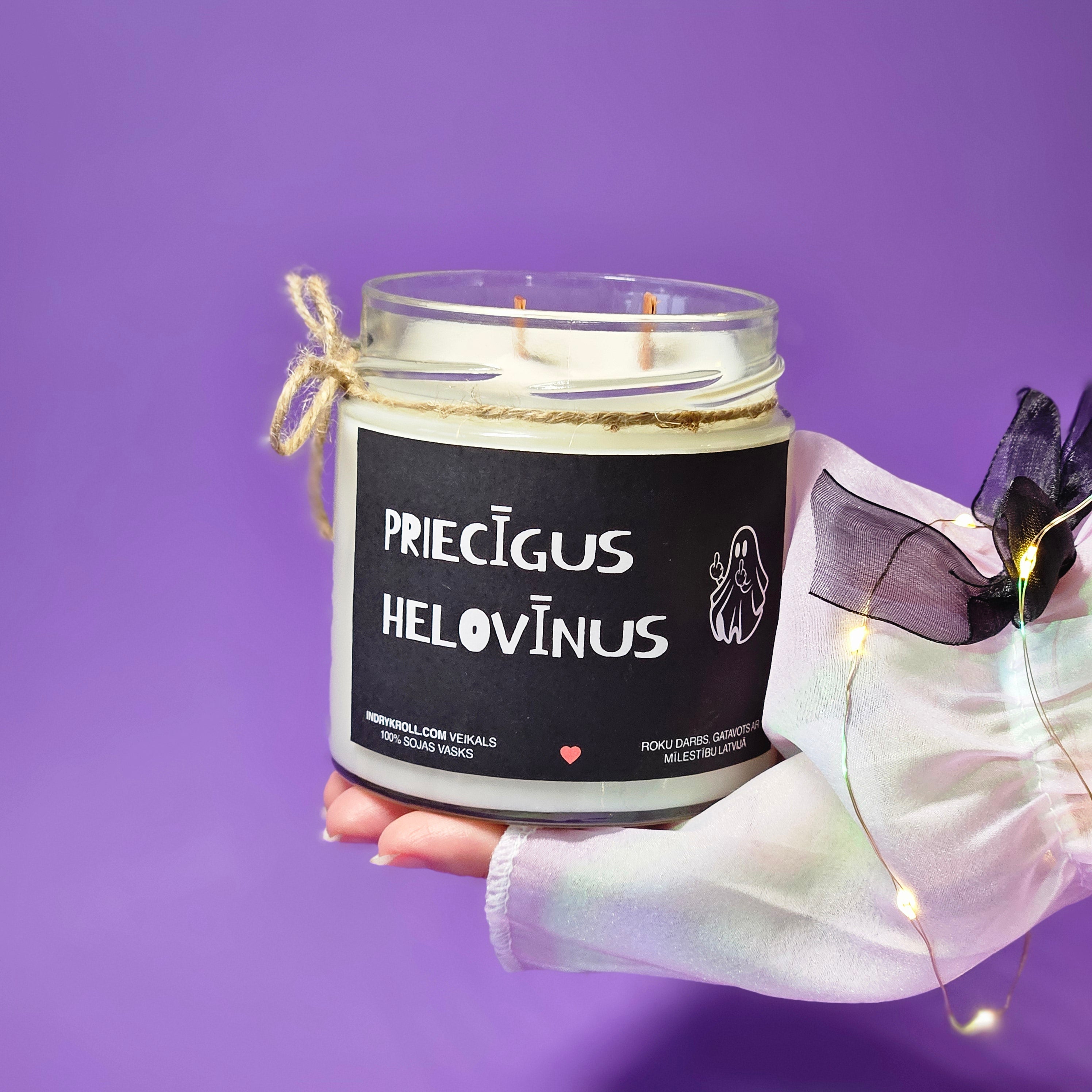 Priecīgus Helovīnus | Sojas svece ar koka dakti - Eko produkts