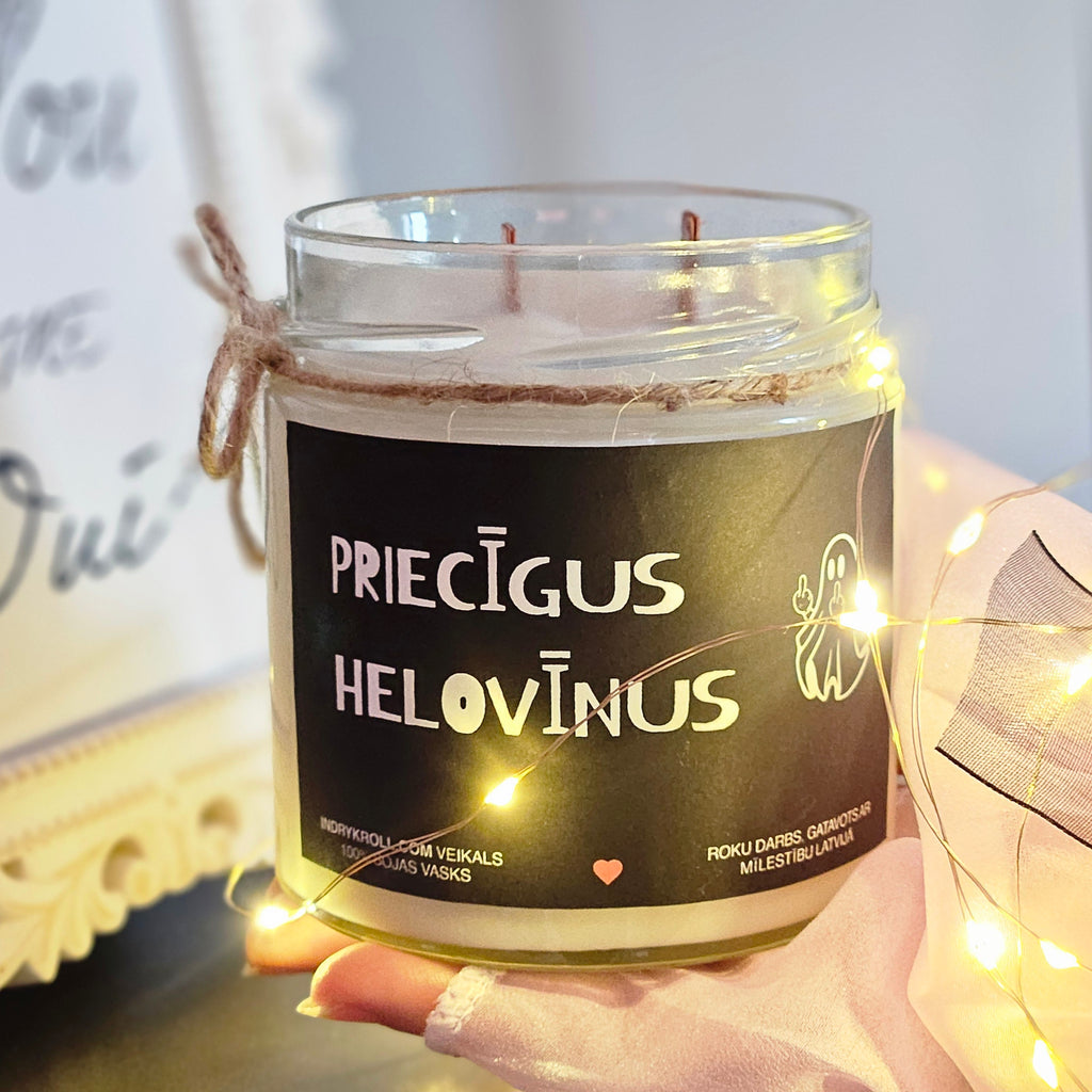 Priecīgus Helovīnus | Sojas svece ar koka dakti - Eko produkts