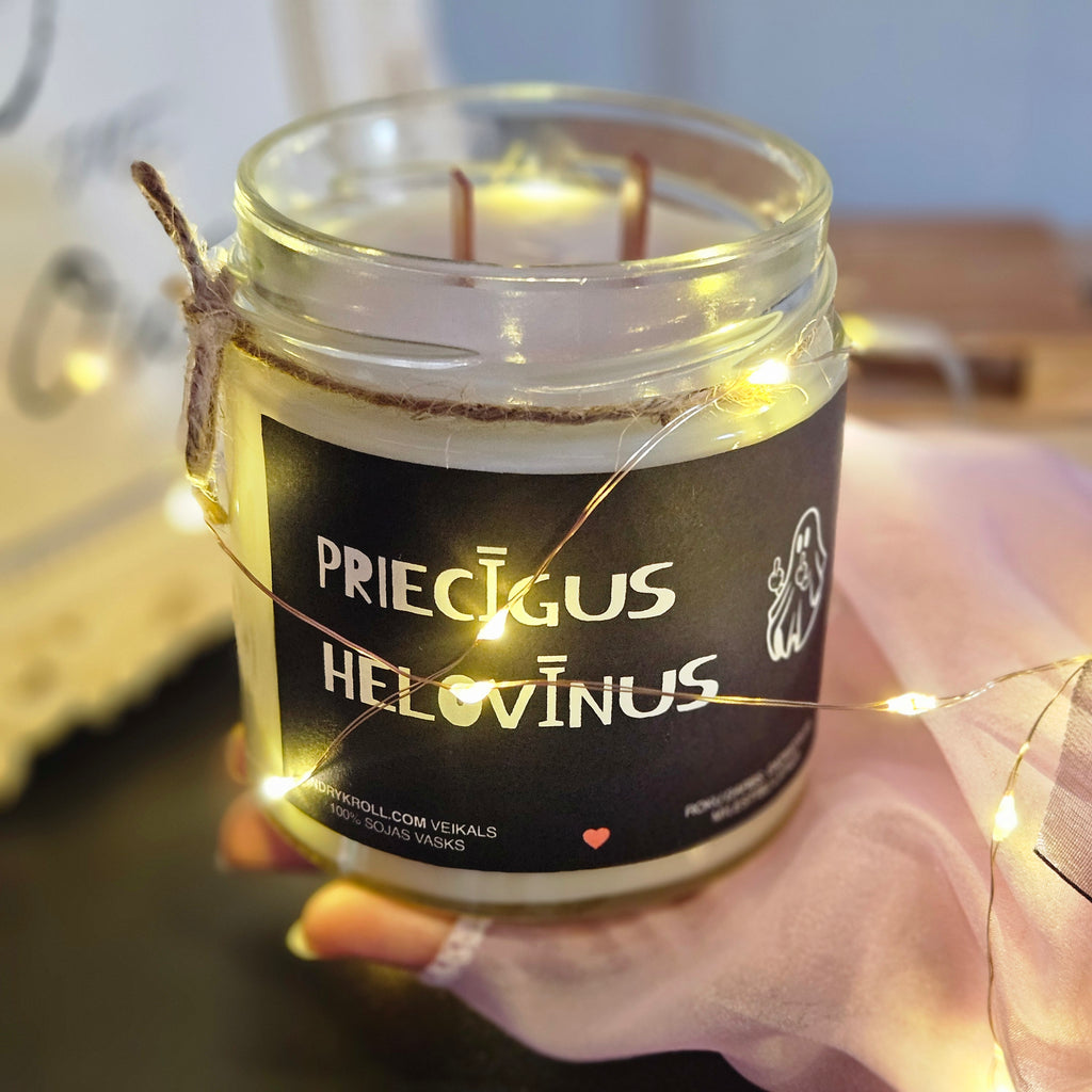 Priecīgus Helovīnus | Sojas svece ar koka dakti - Eko produkts