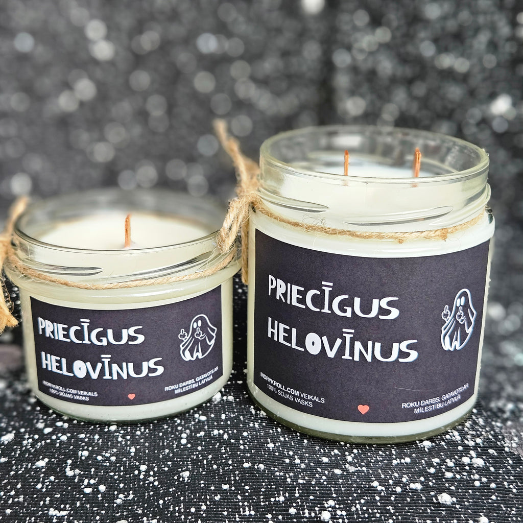 Priecīgus Helovīnus | Sojas svece ar koka dakti - Eko produkts