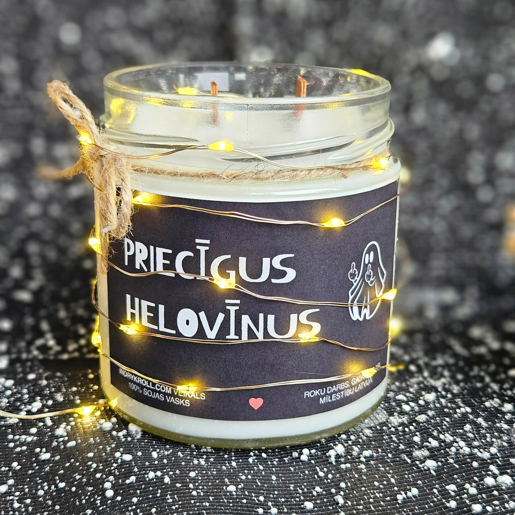 Priecīgus Helovīnus | Sojas svece ar koka dakti - Eko produkts