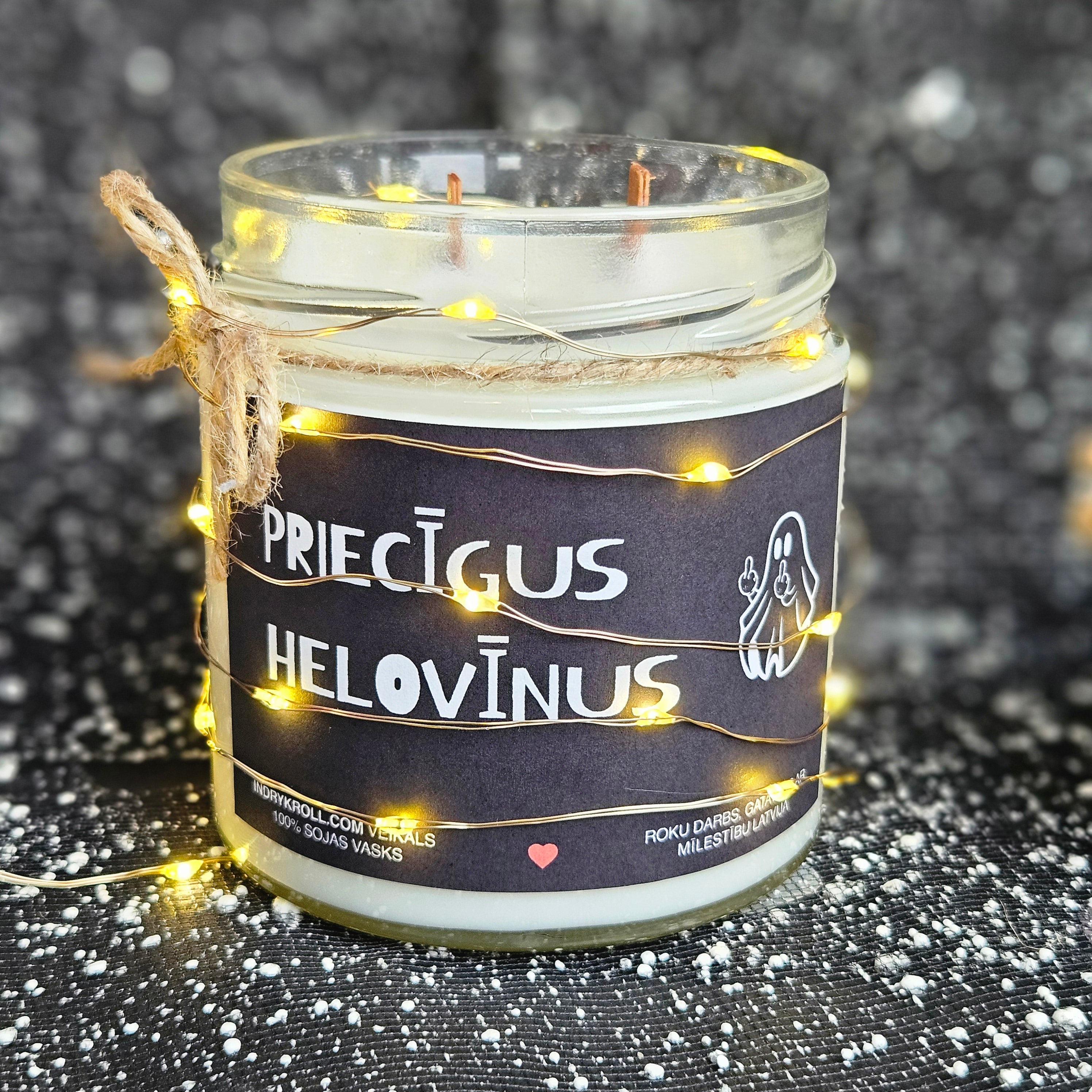 Priecīgus Helovīnus | Sojas svece ar koka dakti - Eko produkts