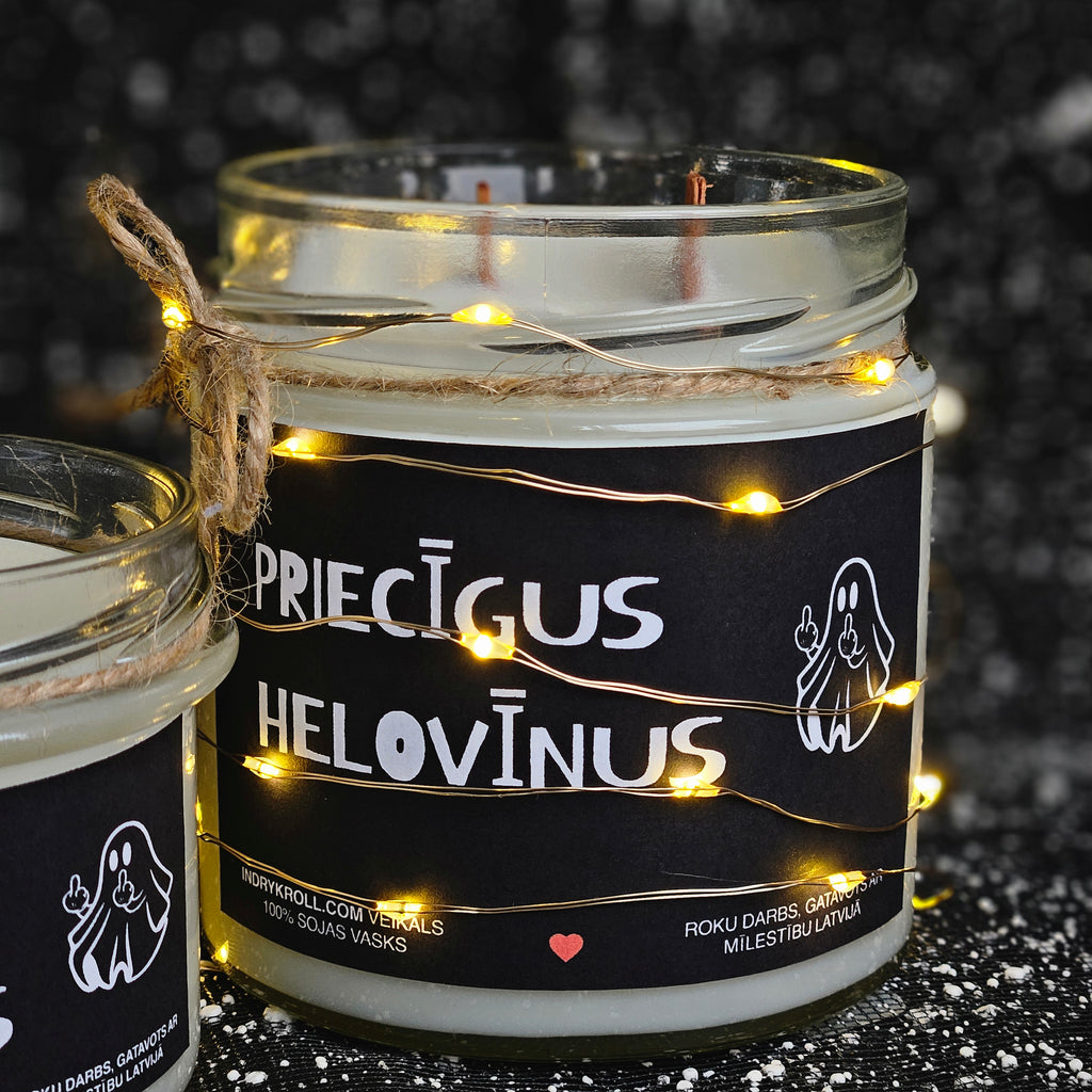 Priecīgus Helovīnus | Sojas svece ar koka dakti - Eko produkts