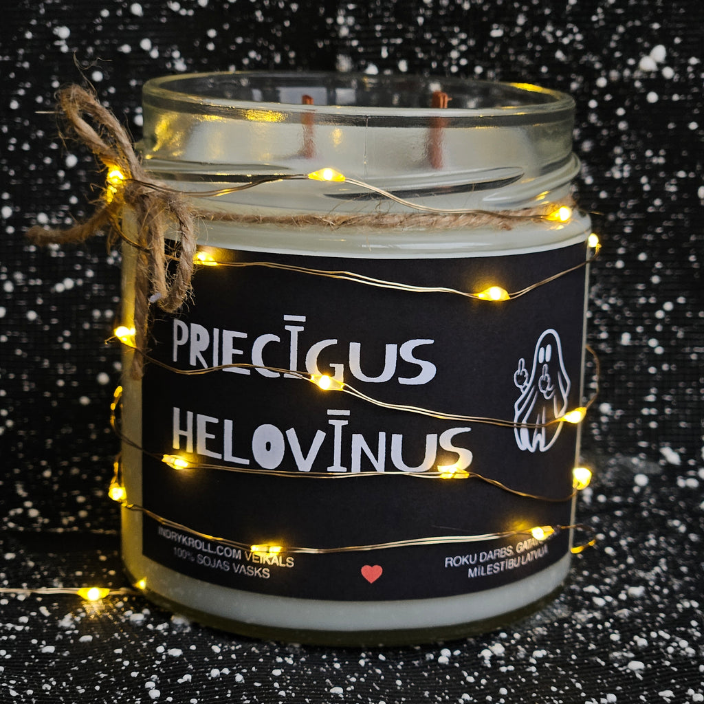 Priecīgus Helovīnus | Sojas svece ar koka dakti - Eko produkts
