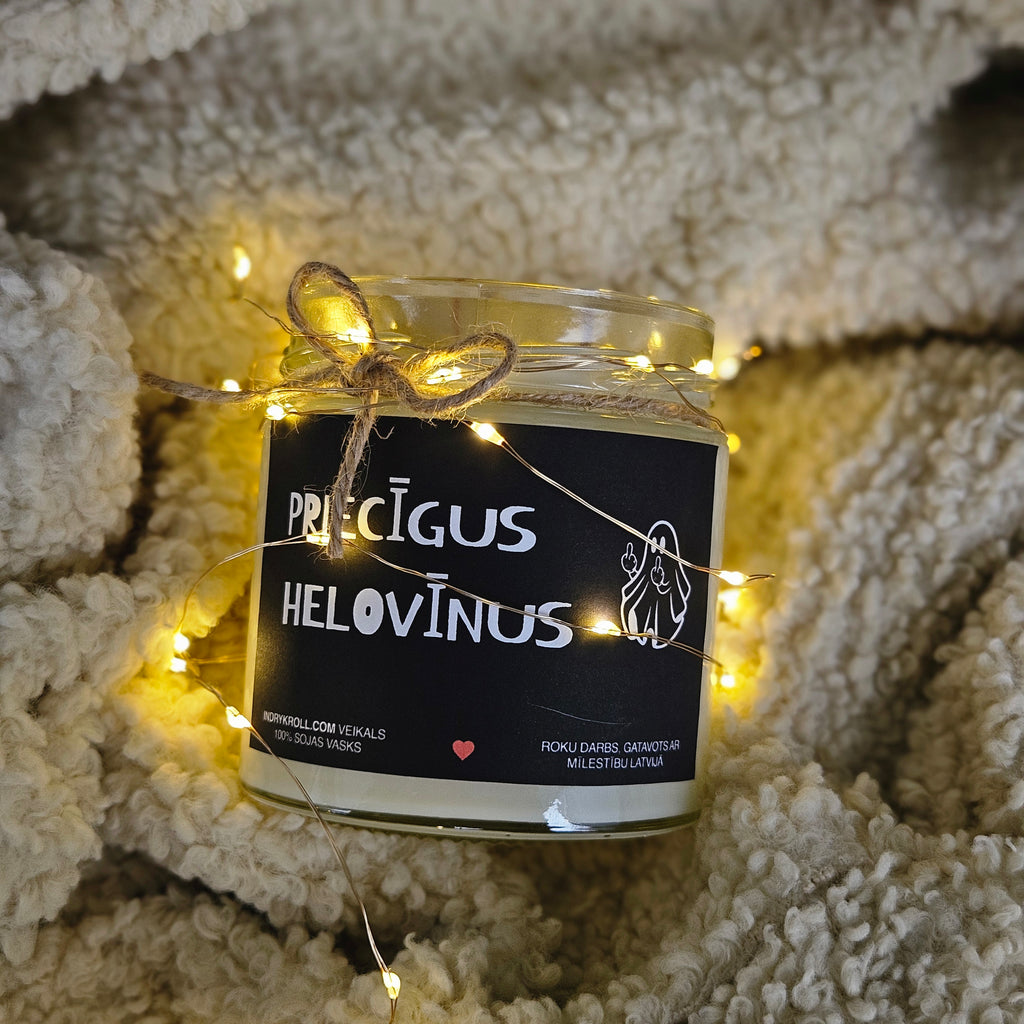 Priecīgus Helovīnus | Sojas svece ar koka dakti - Eko produkts