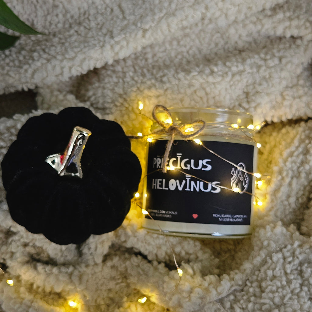 Priecīgus Helovīnus | Sojas svece ar koka dakti - Eko produkts