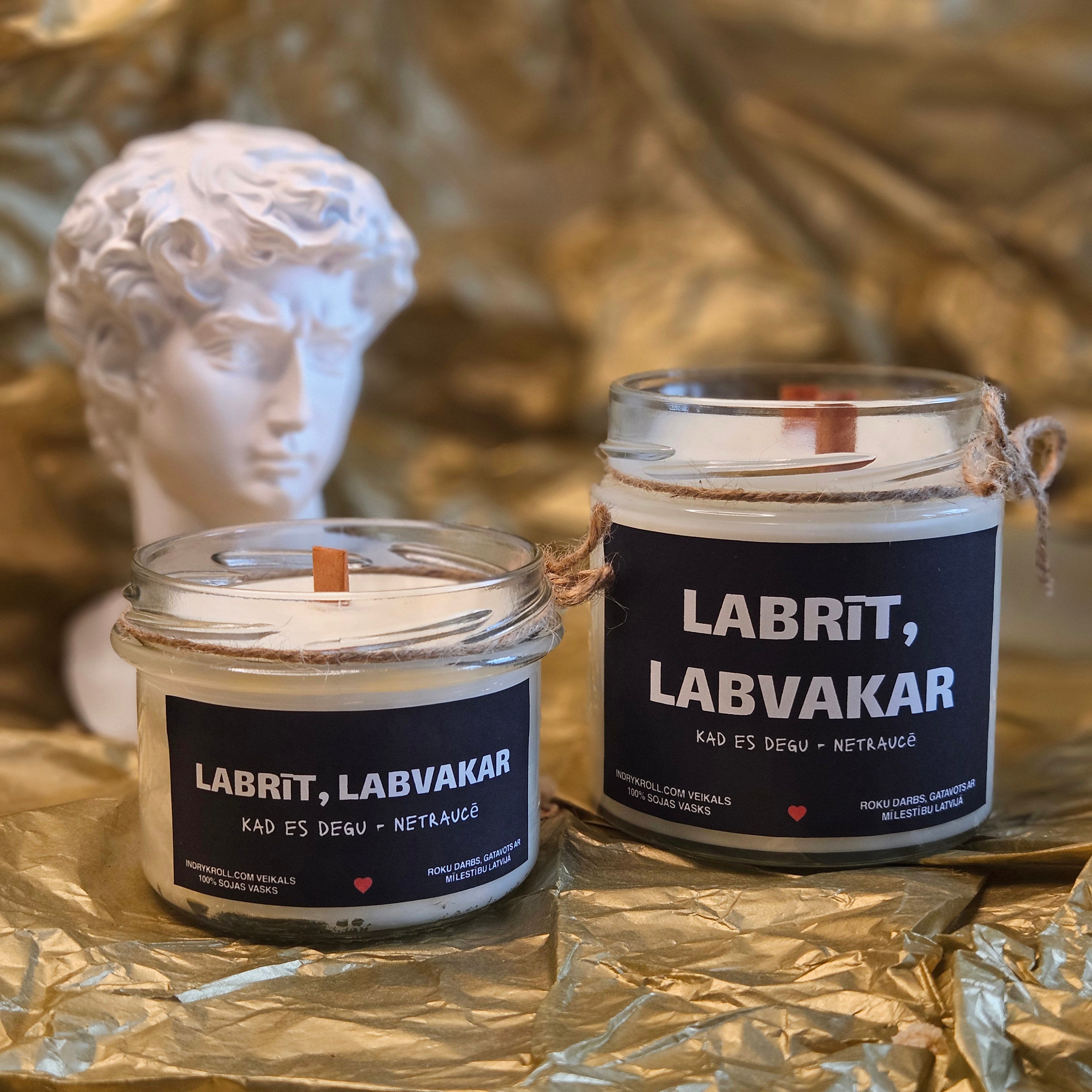 Labrīt, labvakar | Sojas svece ar koka dakti