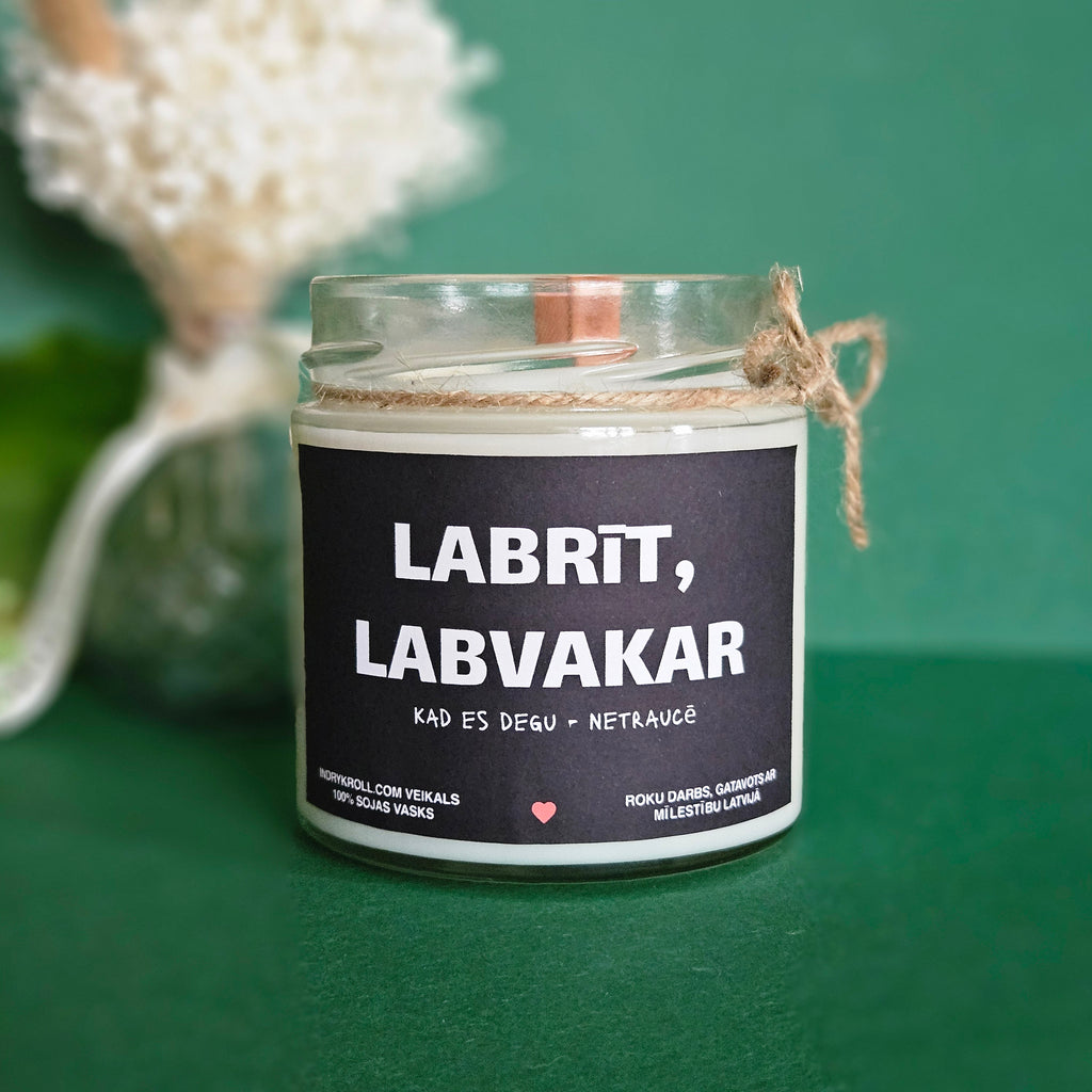 Labrīt, labvakar | Sojas svece ar koka dakti