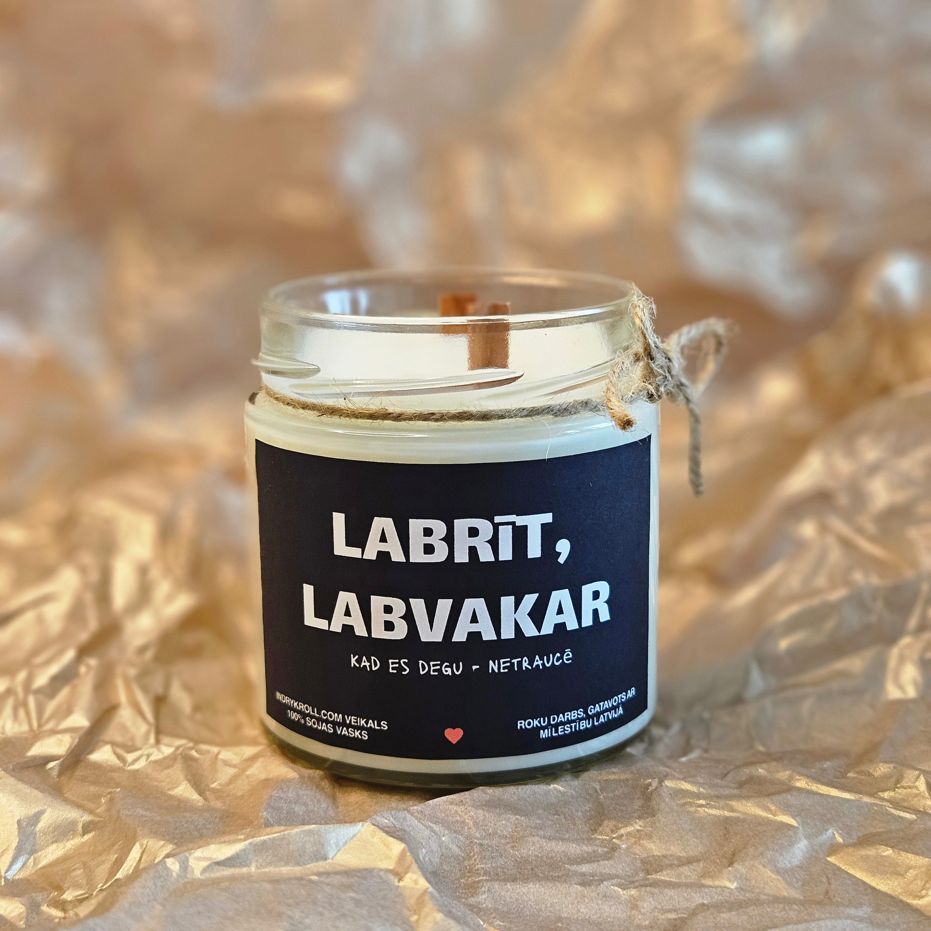 Labrīt, labvakar | Sojas svece ar koka dakti