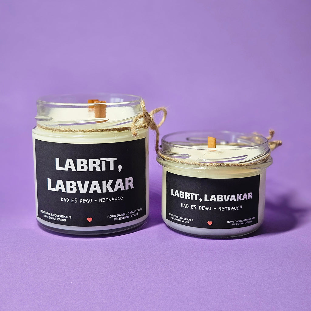 Labrīt, labvakar | Sojas svece ar koka dakti