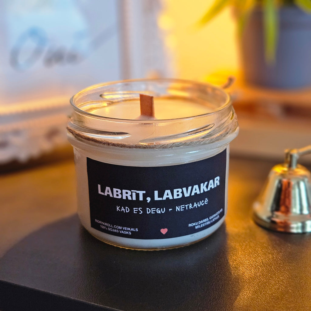 Labrīt, labvakar | Sojas svece ar koka dakti