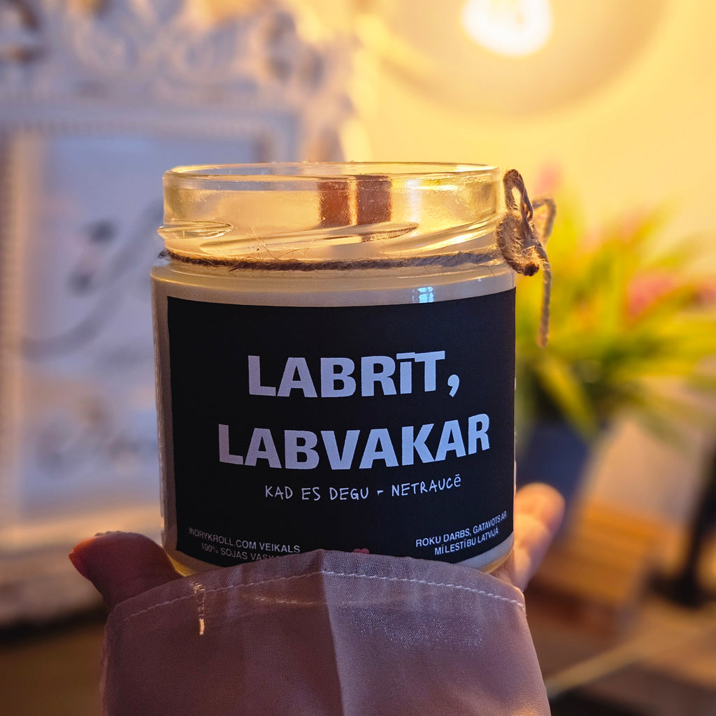 Labrīt, labvakar | Sojas svece ar koka dakti
