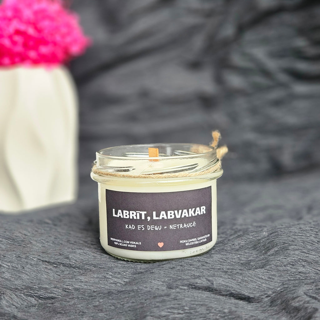 Labrīt, labvakar | Sojas svece ar koka dakti