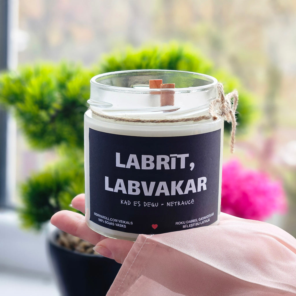 Labrīt, labvakar | Sojas svece ar koka dakti
