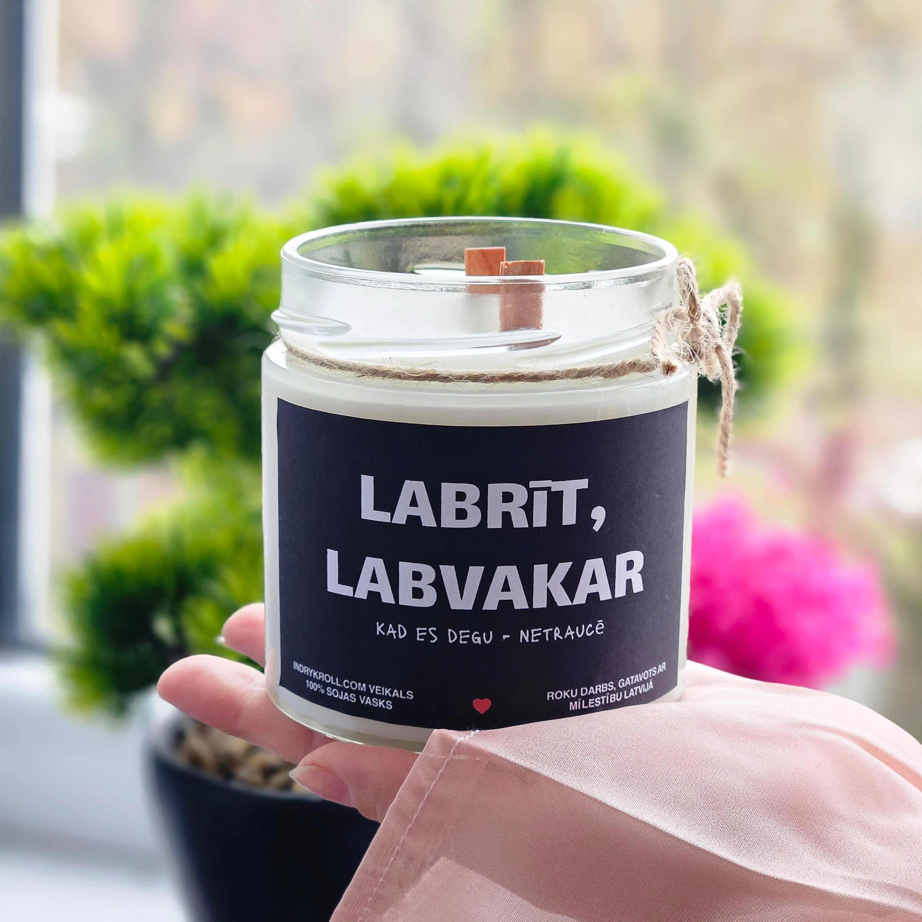 Labrīt, labvakar | Sojas svece ar koka dakti