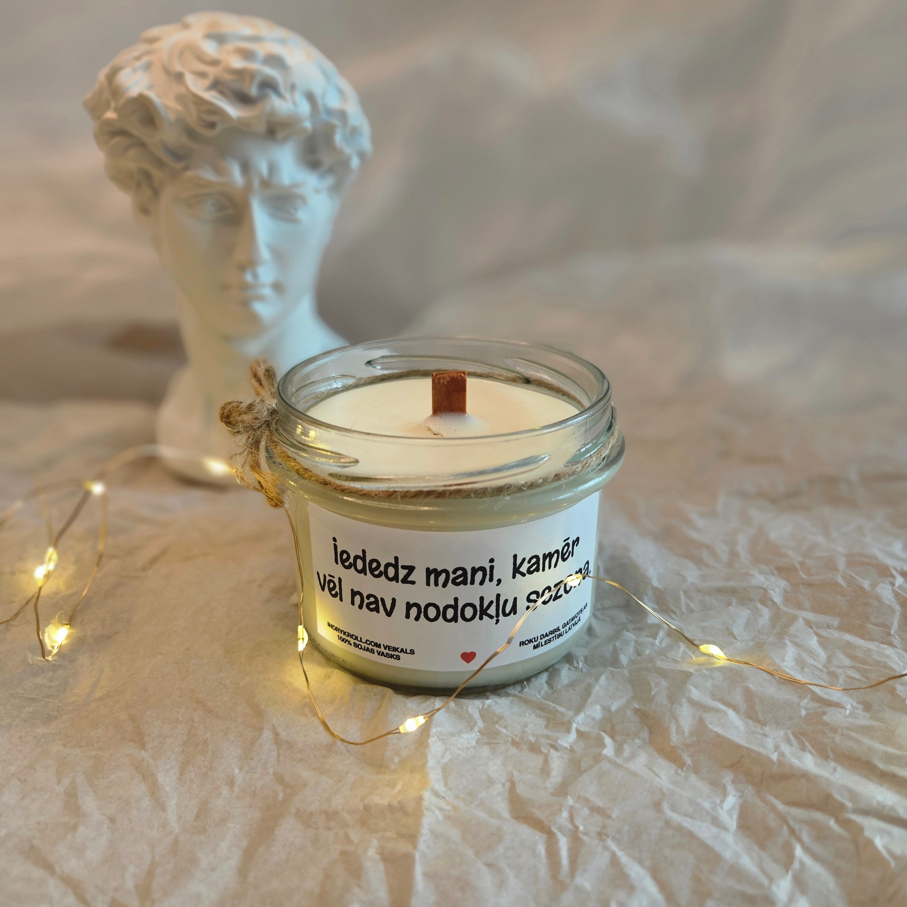 Iededz mani, kamēr vēl nav nodokļu sezona | Sojas svece ar koka dakti