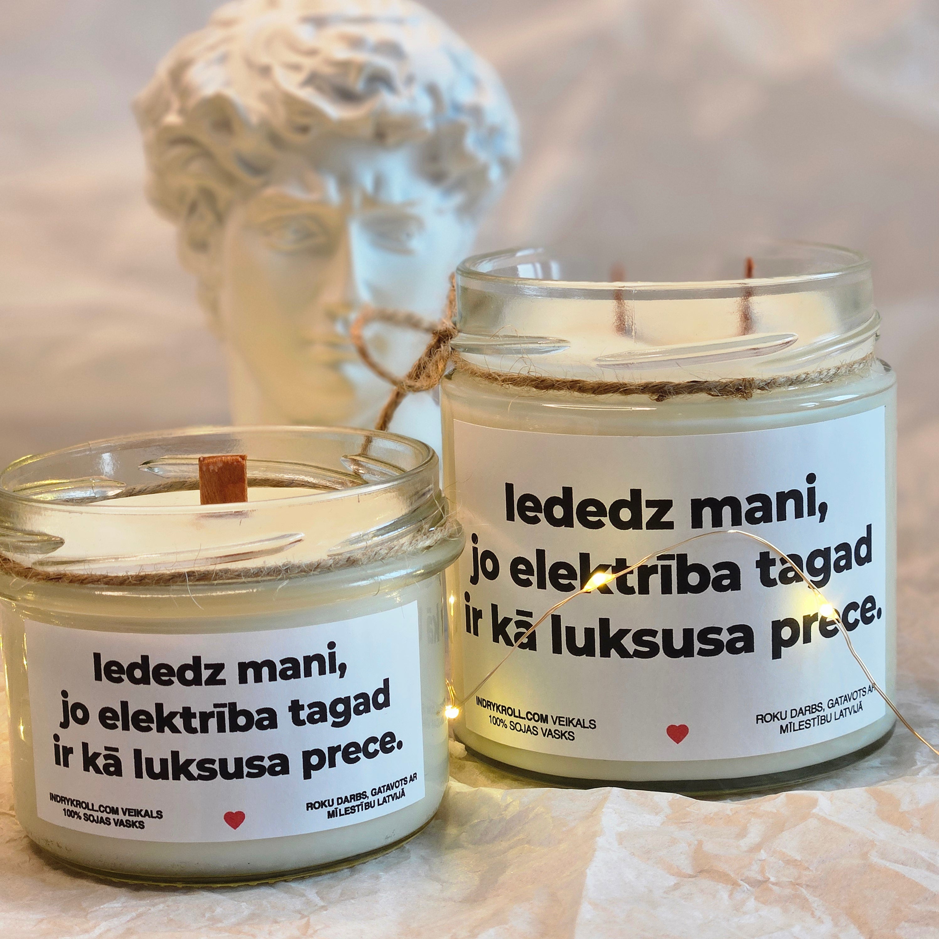 Iededz mani, jo elektrība tagad ir kā luksusa prece | Sojas svece ar koka dakti