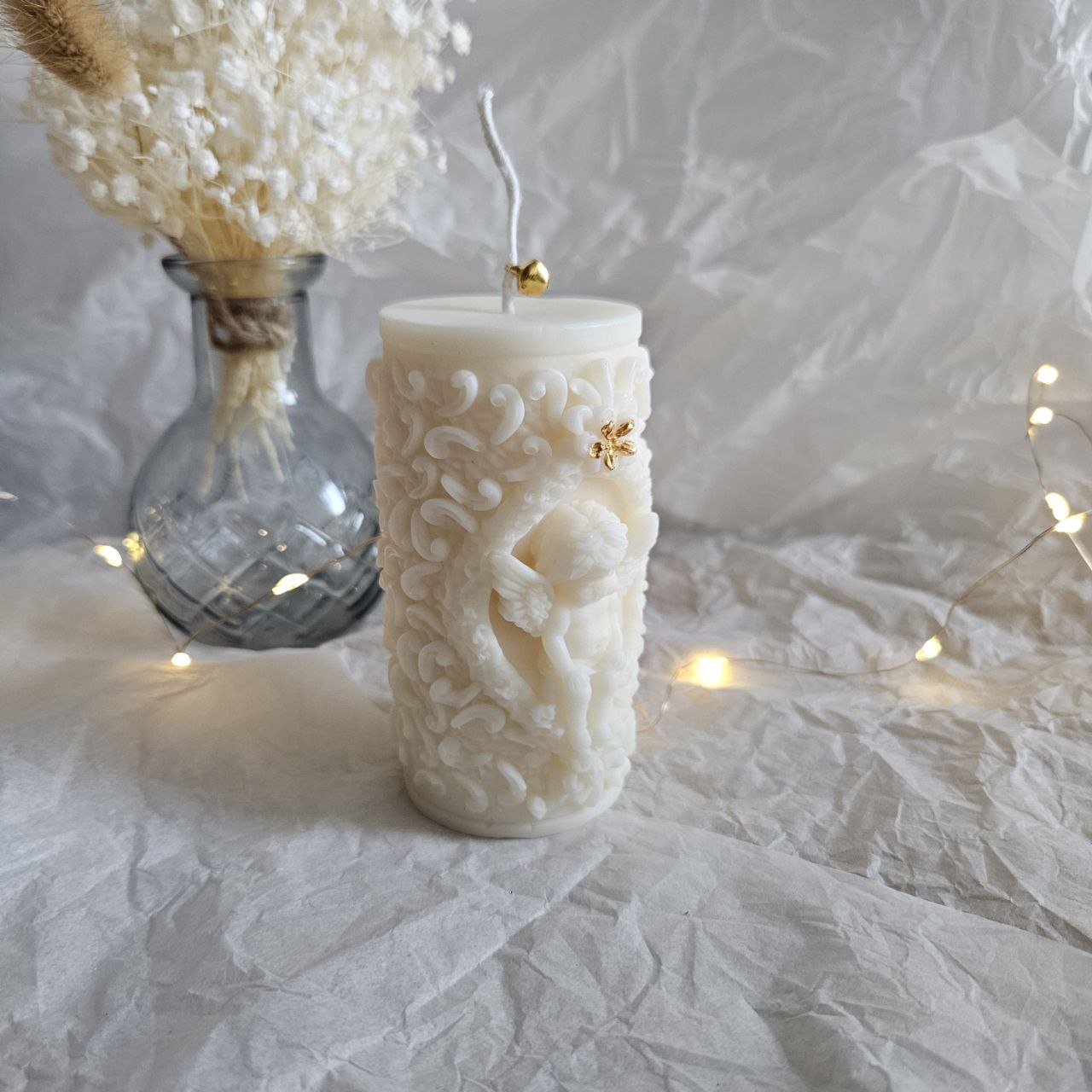Decorative Angel Pillar Candle – Detailed Sculptural Candle | 145g | 9cm