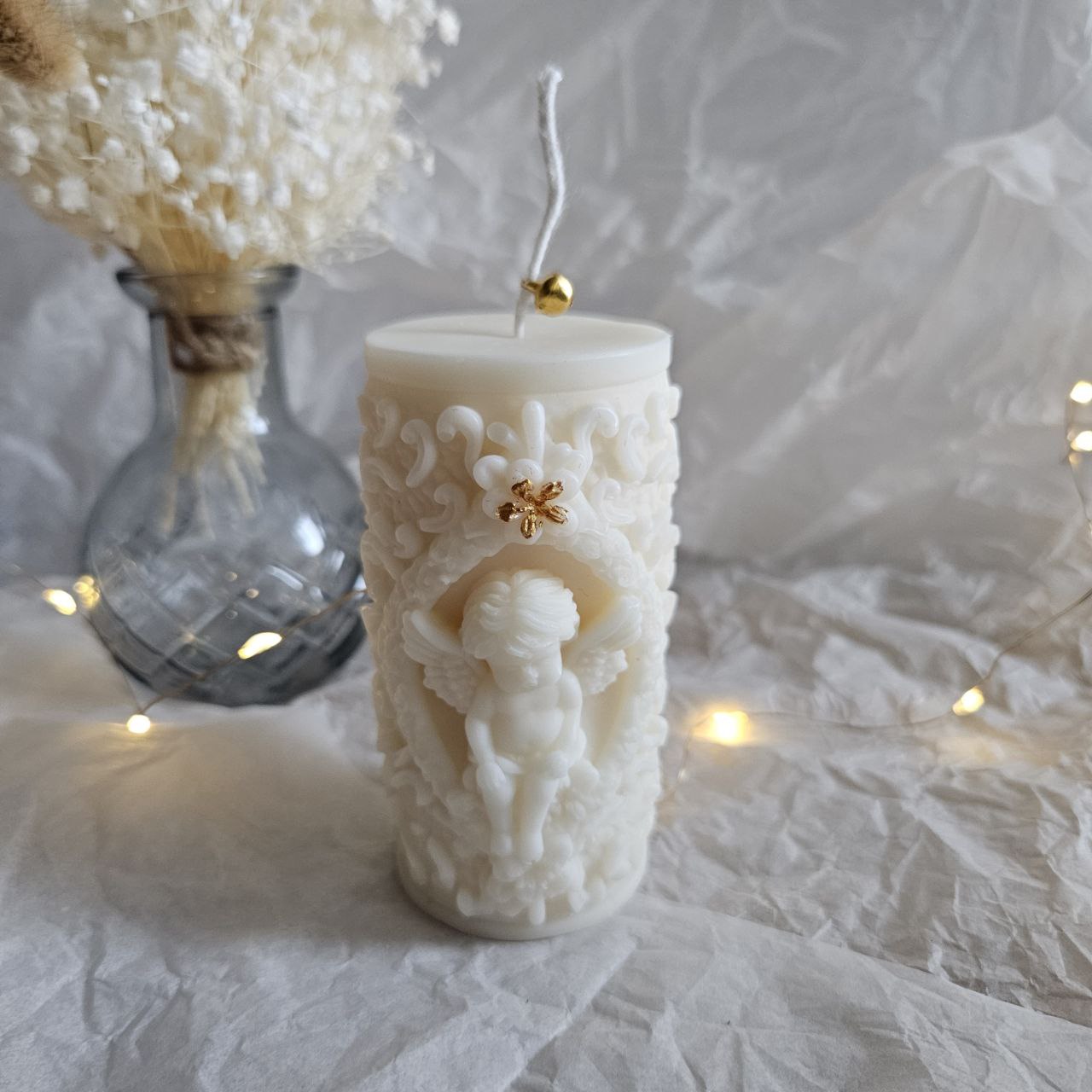 Decorative Angel Pillar Candle – Detailed Sculptural Candle | 145g | 9cm