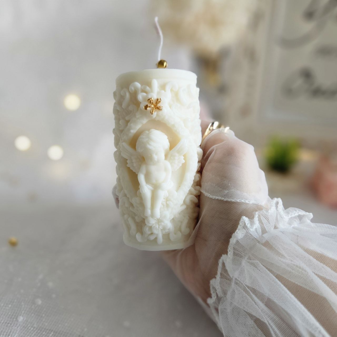 Decorative Angel Pillar Candle – Detailed Sculptural Candle | 145g | 9cm