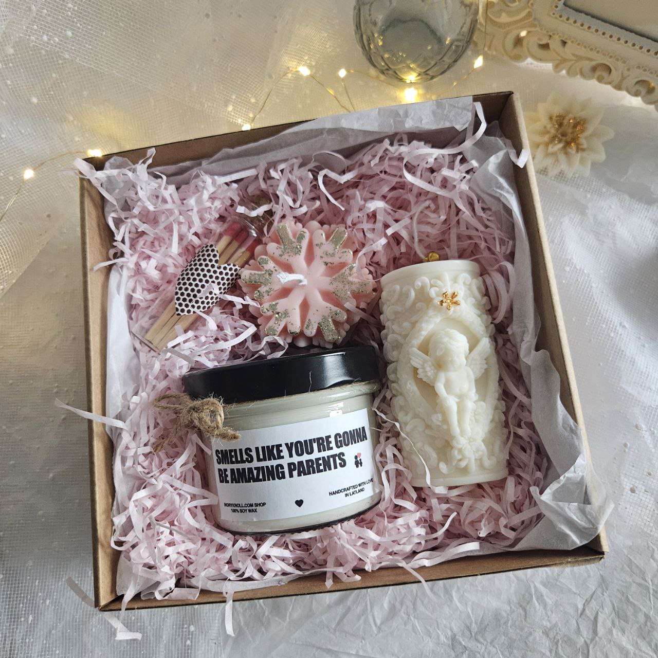 Angel Candle Gift Set — Jar Candle, Snowflake & Decorative Angel Candle