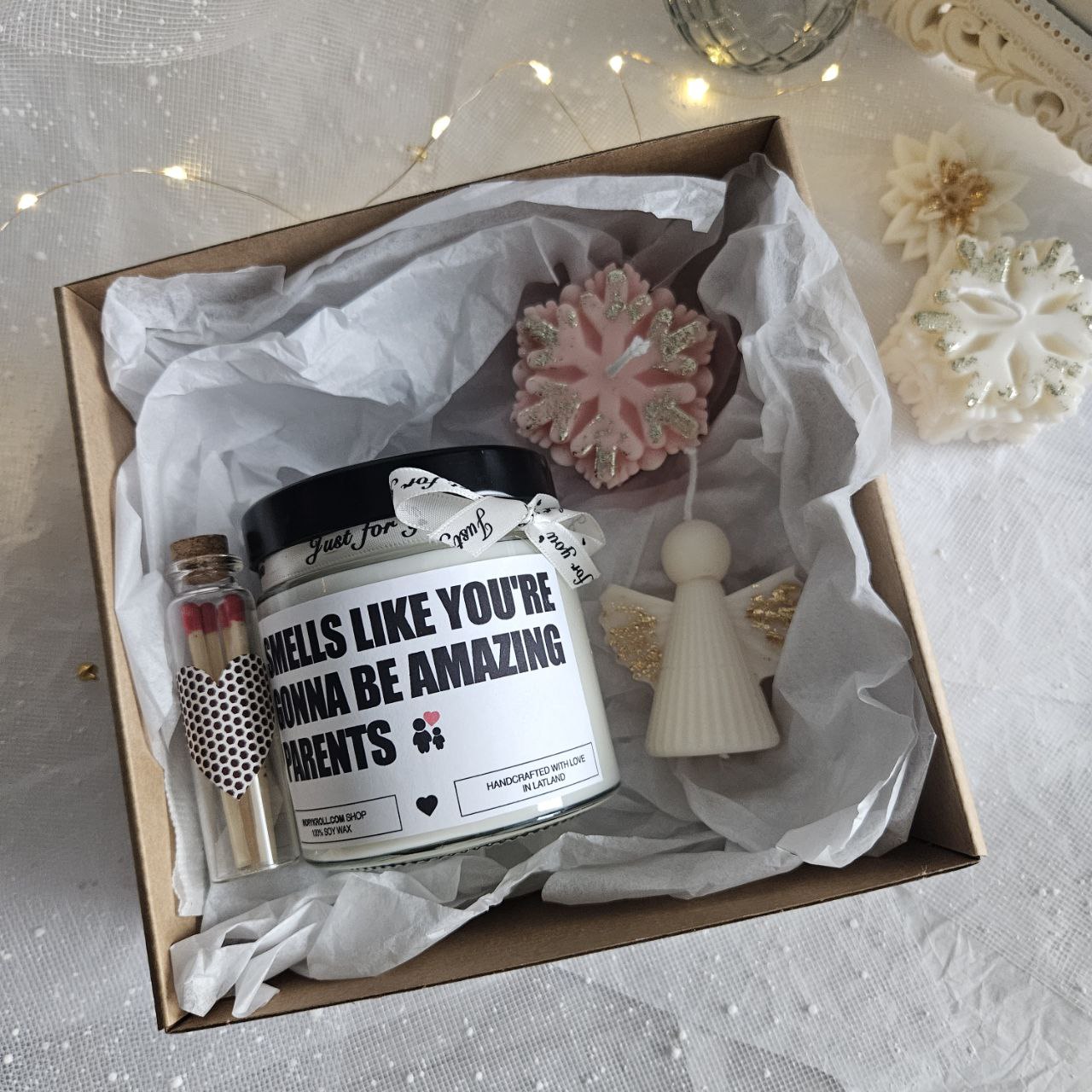 Baby Shower Candle Gift Set — Large Jar Candle, Angel & Snowflake