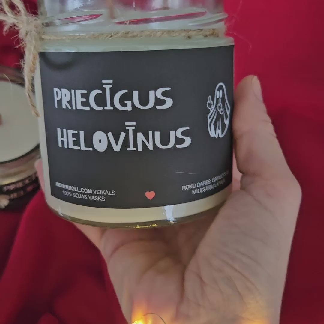 Priecīgus Helovīnus | Sojas svece ar koka dakti - Eko produkts